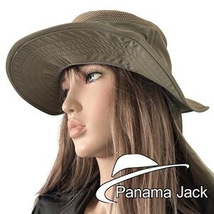 Panama Jack Wide Brim Boonie Hat Utility Fishing Safari UVF Protection Khaki
